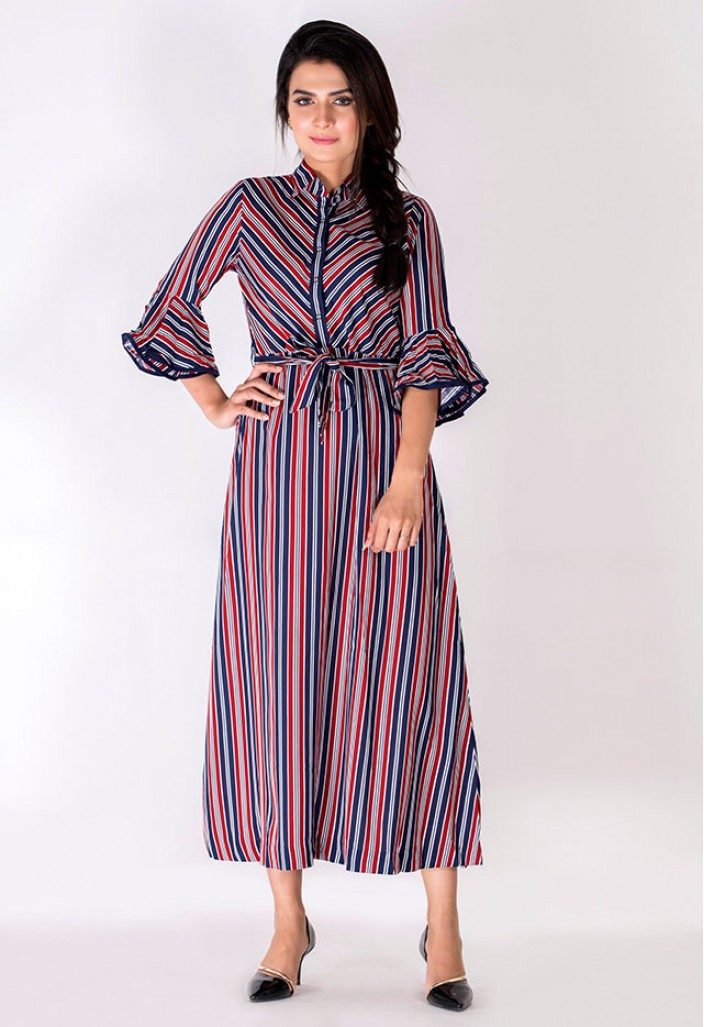 Striped Long Skirt With Belt